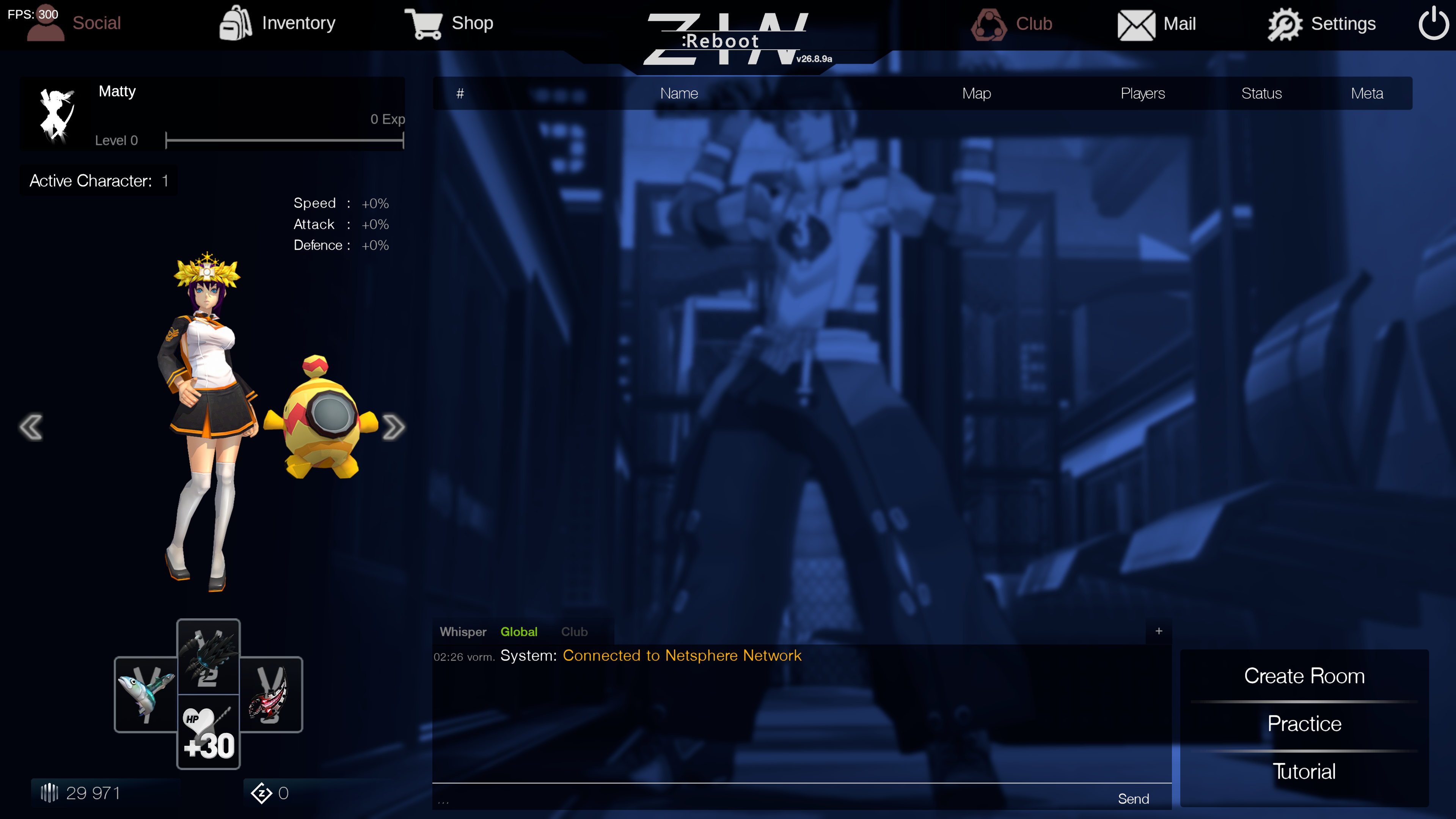 The Project Zin Unity client in the hub, connected to the Netsphere network
