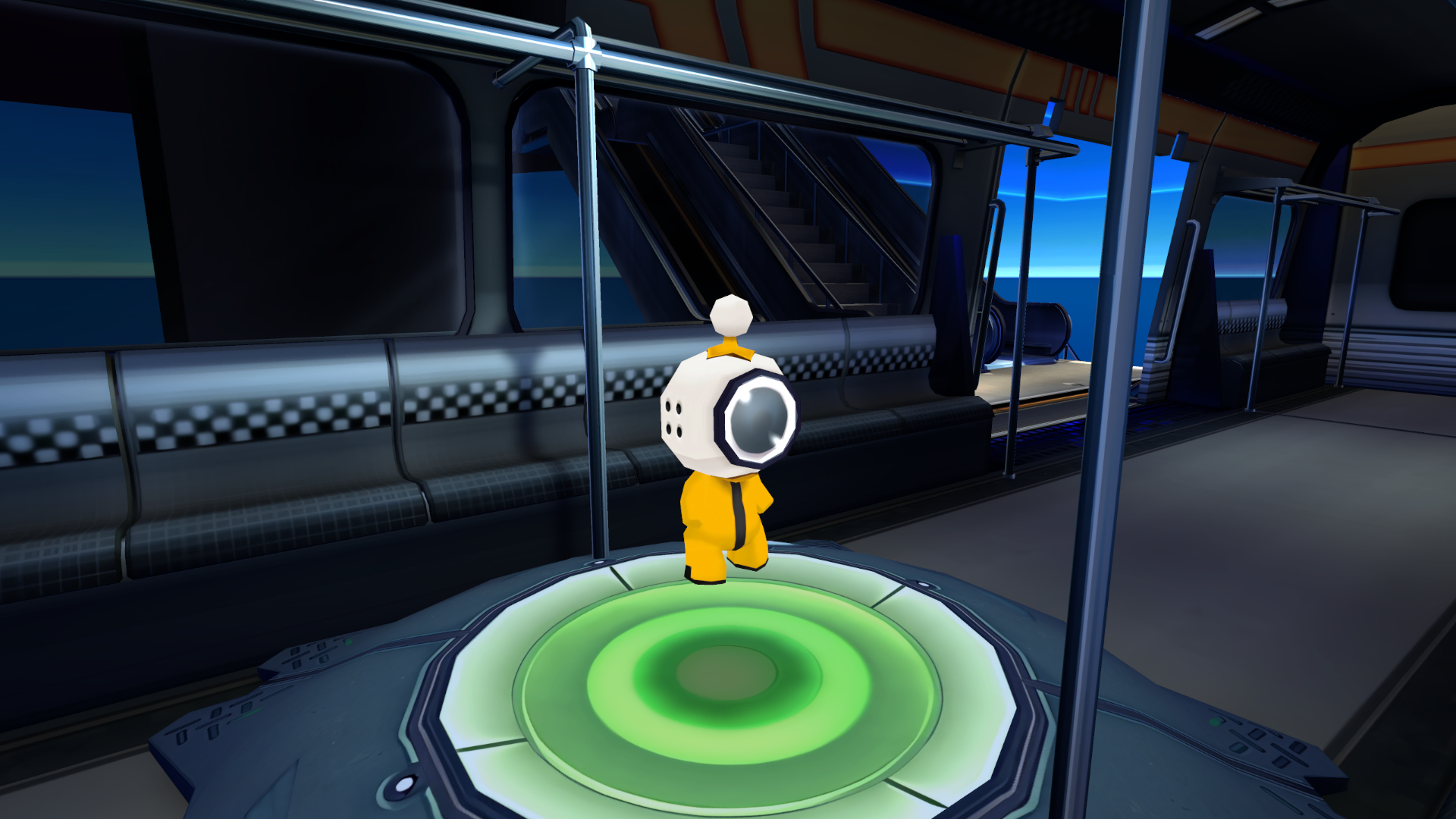 The Fumbi ball at its spawn point in the center train car of Station 2